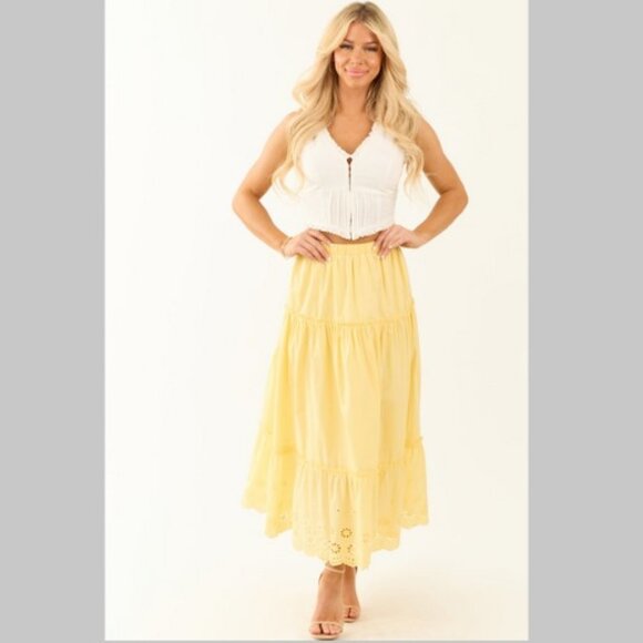NEW HYFVE Tiered Eyelet Maxi Skirt L - Picture 10 of 16